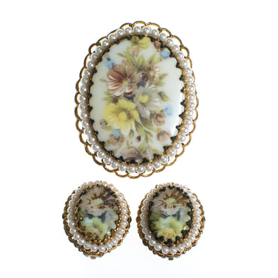 Vintage West Germany Oval Gold Filigree Earrings with Pastel Flowers and Pearls Clip On by West Germany - Vintage Meet Modern Vintage Jewelry - Chicago, Illinois - #oldhollywoodglamour #vintagemeetmodern #designervintage #jewelrybox #antiquejewelry #vintagejewelry