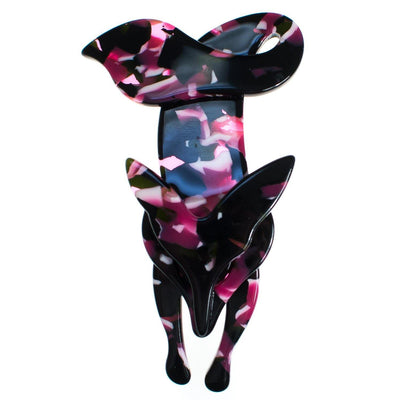 Vintage Pink Black and White Marbled Acrylic Lucite Fox Brooch by 1980s - Vintage Meet Modern Vintage Jewelry - Chicago, Illinois - #oldhollywoodglamour #vintagemeetmodern #designervintage #jewelrybox #antiquejewelry #vintagejewelry