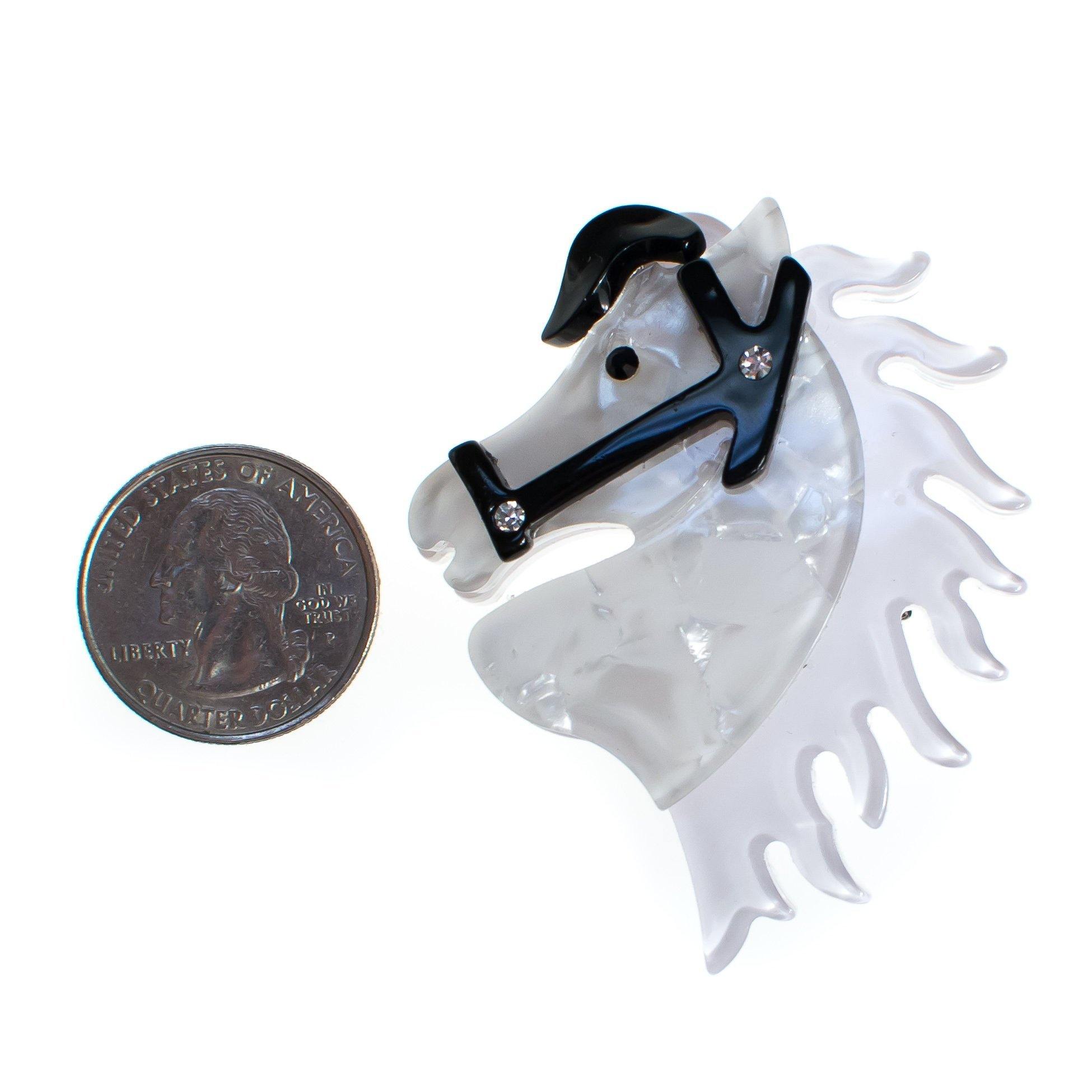 Vintage Acrylic Lucite White Horse Brooch by 1980s - Vintage Meet Modern Vintage Jewelry - Chicago, Illinois - #oldhollywoodglamour #vintagemeetmodern #designervintage #jewelrybox #antiquejewelry #vintagejewelry