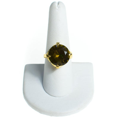 Vintage Olive Green Crystal Rhinestone Statement Ring, Gold Tone, Ring Size 9 by 1980s - Vintage Meet Modern Vintage Jewelry - Chicago, Illinois - #oldhollywoodglamour #vintagemeetmodern #designervintage #jewelrybox #antiquejewelry #vintagejewelry