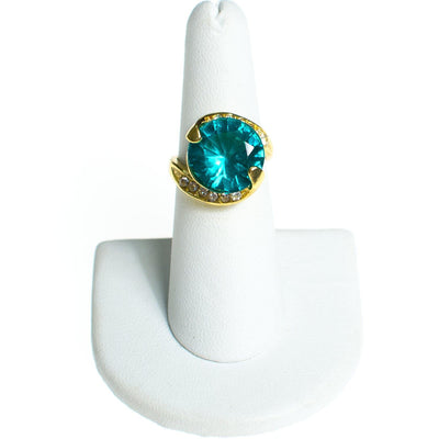 Vintage Aqua and Diamante Crystal Statement Ring Size 6 by 1980s - Vintage Meet Modern Vintage Jewelry - Chicago, Illinois - #oldhollywoodglamour #vintagemeetmodern #designervintage #jewelrybox #antiquejewelry #vintagejewelry