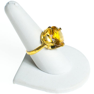 Vintage Yellow Citrine Crystal Caged Gold Statement Ring Size 8 by 1980s - Vintage Meet Modern Vintage Jewelry - Chicago, Illinois - #oldhollywoodglamour #vintagemeetmodern #designervintage #jewelrybox #antiquejewelry #vintagejewelry