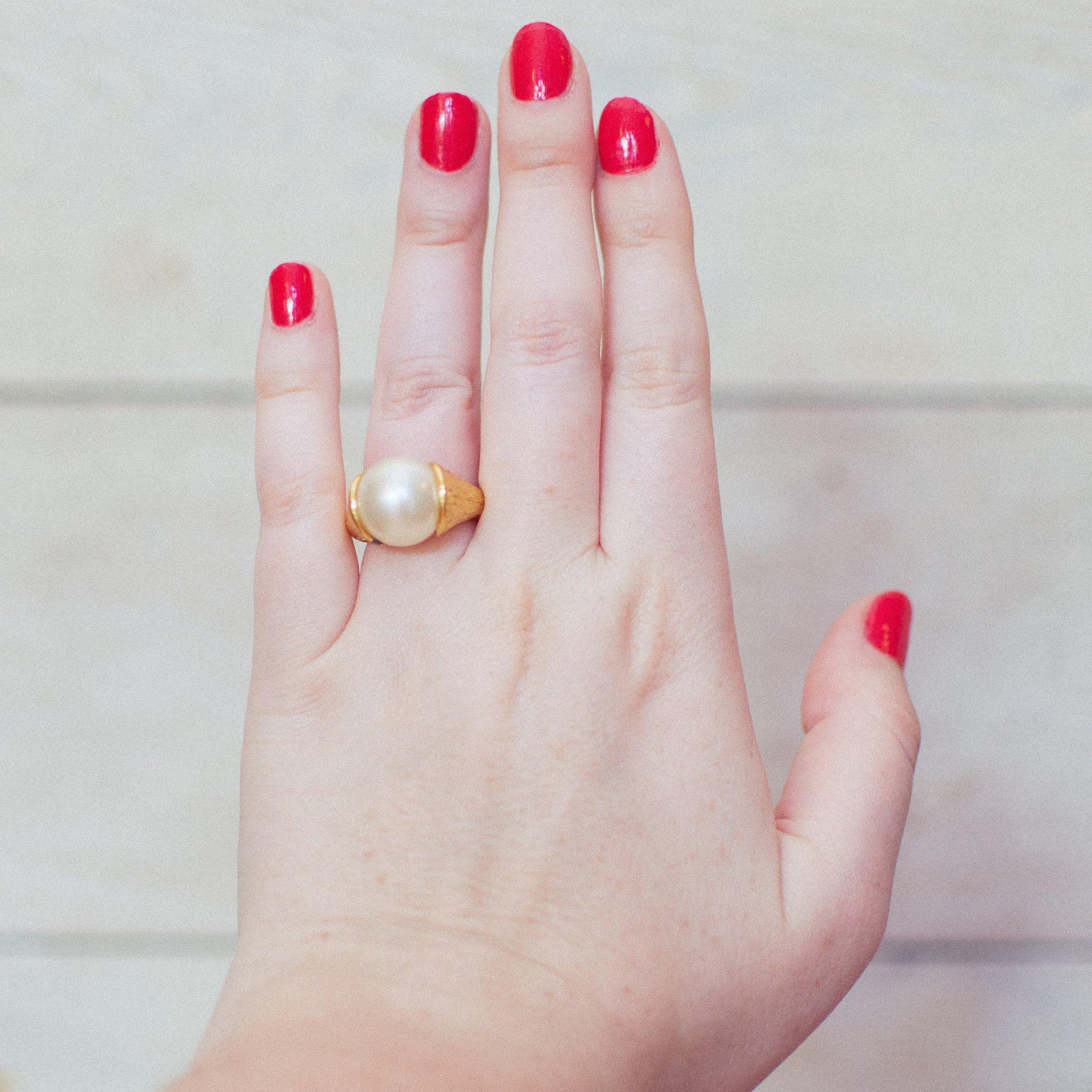 Vintage Crown Trifari Interchangeable Statement Ring, Gold, Silver, Green, Red, Black and Faux Pearl Gems, Ring Size Adjustable by Crown Trifari - Vintage Meet Modern Vintage Jewelry - Chicago, Illinois - #oldhollywoodglamour #vintagemeetmodern #designervintage #jewelrybox #antiquejewelry #vintagejewelry