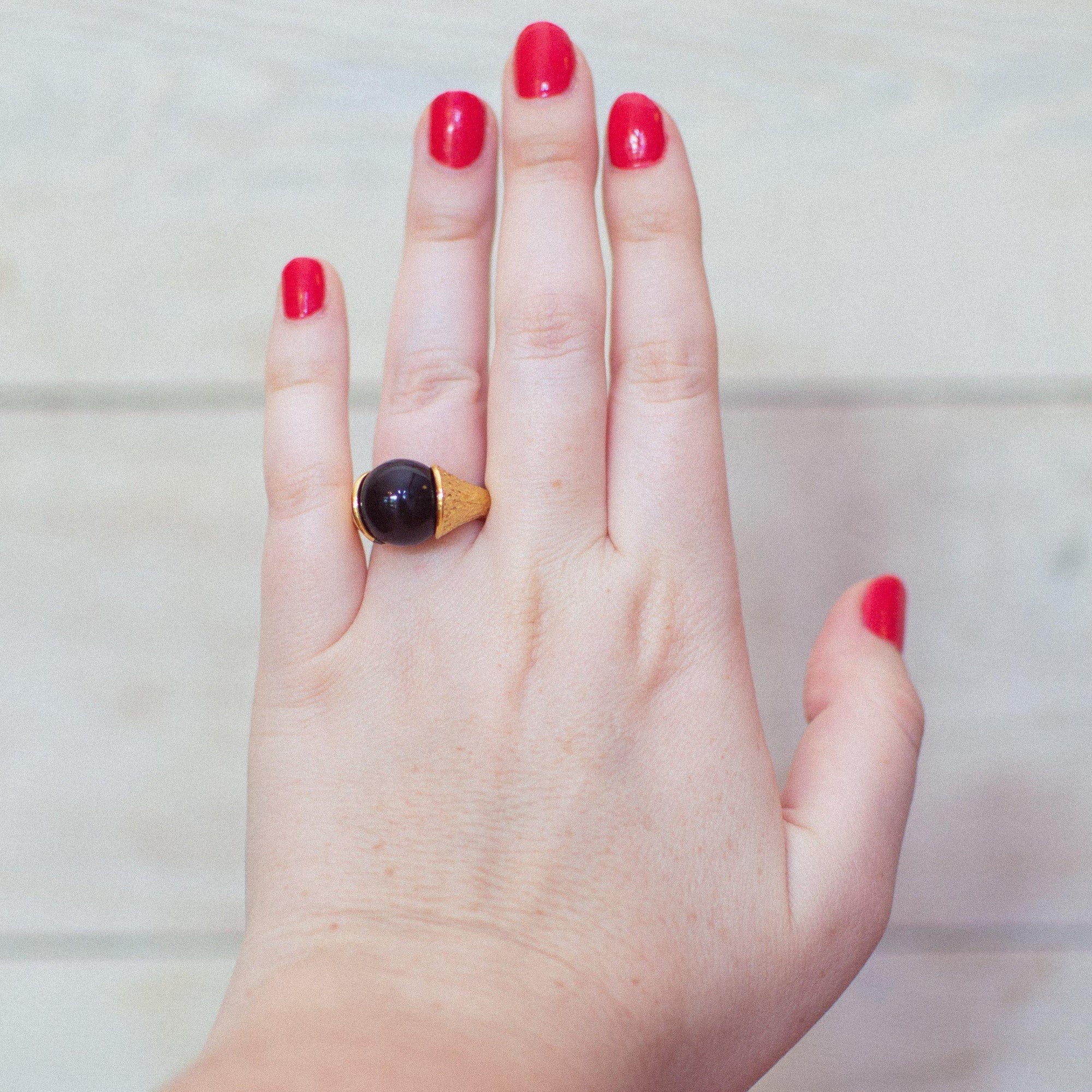 Vintage Crown Trifari Interchangeable Statement Ring, Gold, Silver, Green, Red, Black and Faux Pearl Gems, Ring Size Adjustable by Crown Trifari - Vintage Meet Modern Vintage Jewelry - Chicago, Illinois - #oldhollywoodglamour #vintagemeetmodern #designervintage #jewelrybox #antiquejewelry #vintagejewelry