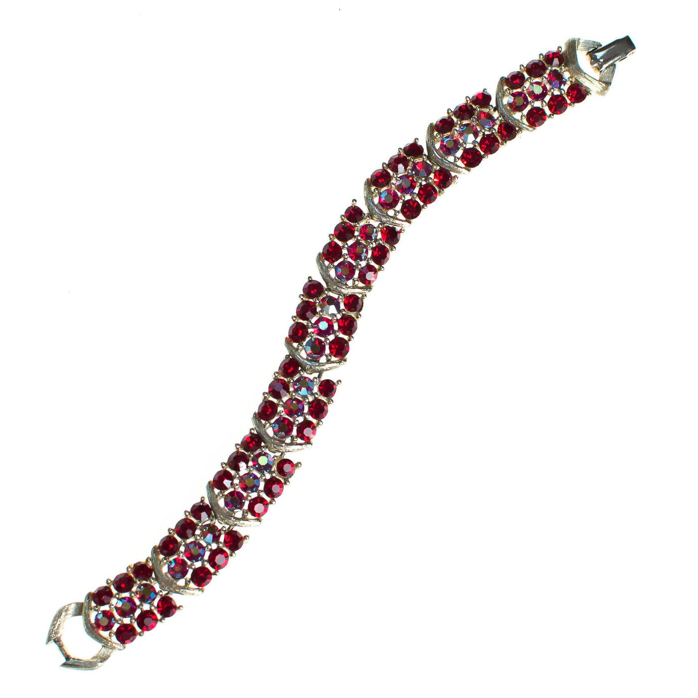 Vintage Lisner Red Aurora Borealis Carnival Glass Crystal Bracelet