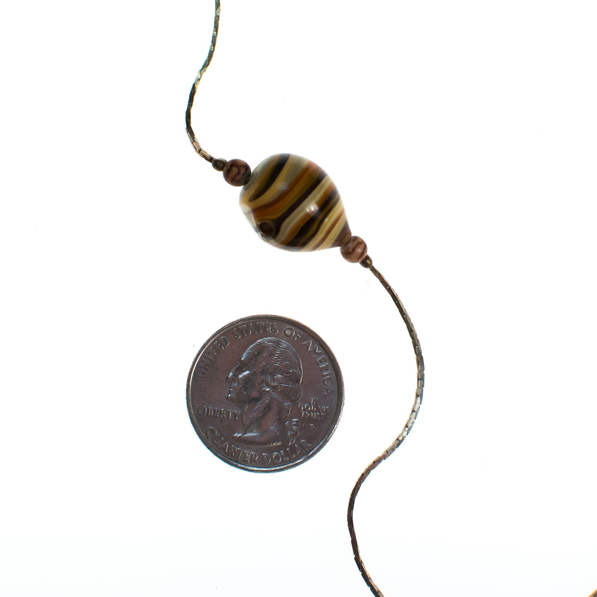 Vintage Sautoir Length Silver Necklace with Blown Glass Beads in Earth Tones by 1980s - Vintage Meet Modern Vintage Jewelry - Chicago, Illinois - #oldhollywoodglamour #vintagemeetmodern #designervintage #jewelrybox #antiquejewelry #vintagejewelry