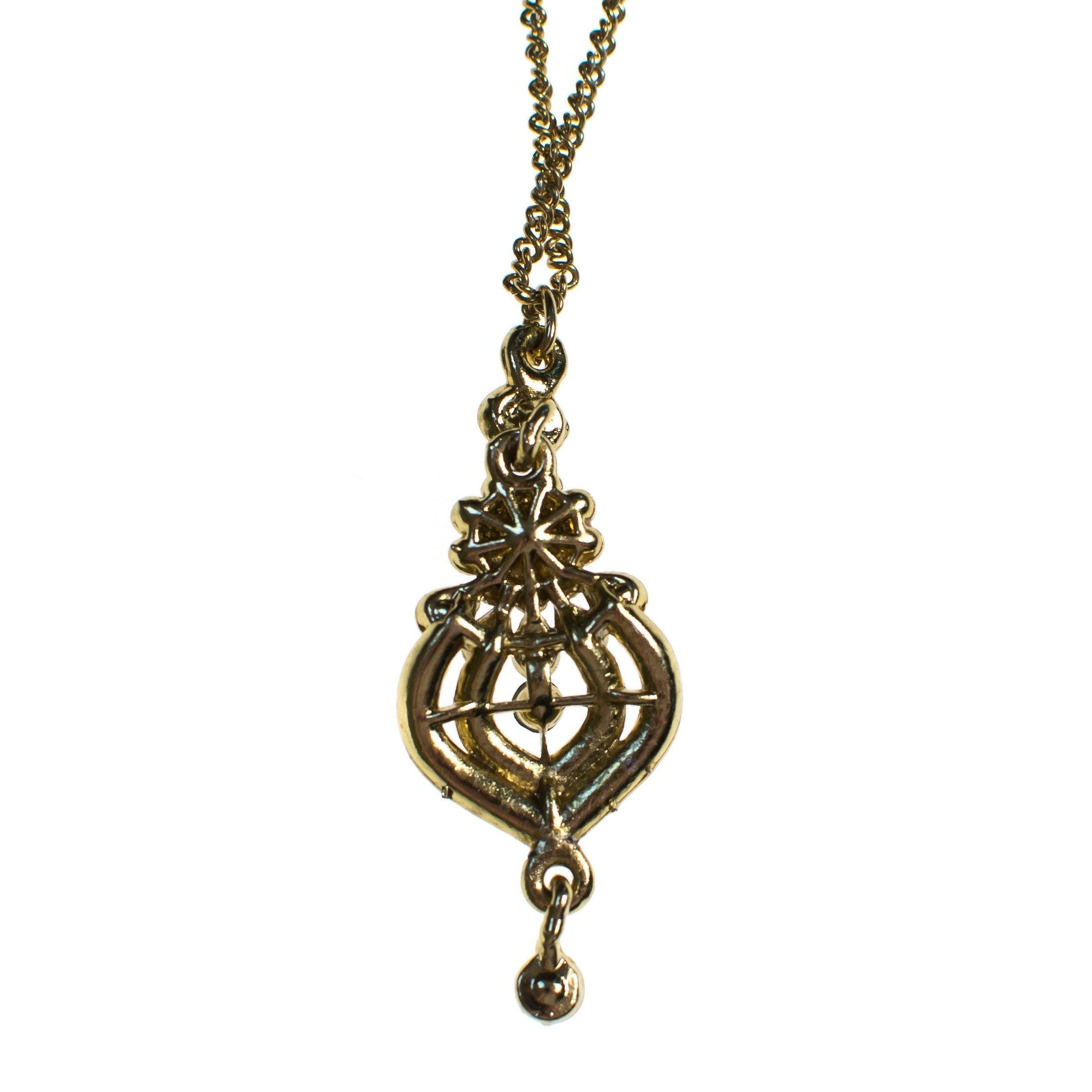 Vintage Renaissance Revival Emerald and Diamante Crystal Pendant Necklace by 1990s - Vintage Meet Modern Vintage Jewelry - Chicago, Illinois - #oldhollywoodglamour #vintagemeetmodern #designervintage #jewelrybox #antiquejewelry #vintagejewelry