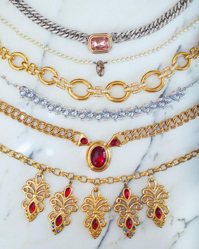Vintage Faux Pearl Necklace with Sterling Silver Floral Pendant with Garnet, Lapis, and Green Tourmaline by Pearls - Vintage Meet Modern Vintage Jewelry - Chicago, Illinois - #oldhollywoodglamour #vintagemeetmodern #designervintage #jewelrybox #antiquejewelry #vintagejewelry