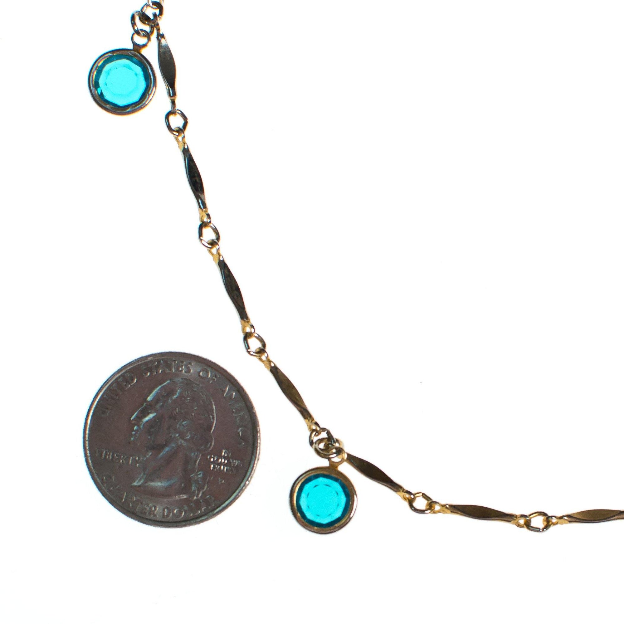 Vintage Silver Necklace with Aqua Bezel Crystal Charms by 1970s - Vintage Meet Modern Vintage Jewelry - Chicago, Illinois - #oldhollywoodglamour #vintagemeetmodern #designervintage #jewelrybox #antiquejewelry #vintagejewelry