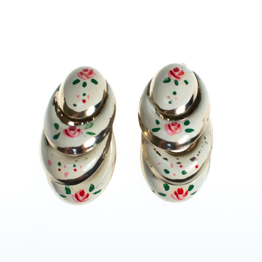 Vintage Hand Painted Pink Flower and White Enamel Dangle Earrings, Silver Tone, Clip-on by 1960s - Vintage Meet Modern Vintage Jewelry - Chicago, Illinois - #oldhollywoodglamour #vintagemeetmodern #designervintage #jewelrybox #antiquejewelry #vintagejewelry