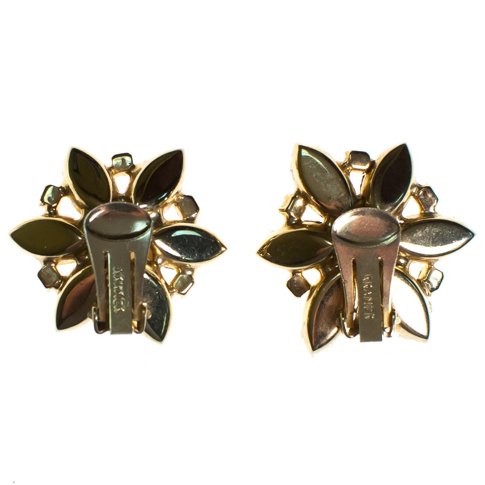 Vintage Kramer Earrings, Pink and Yellow Rhinestones, Diamante Crystals, Gold Tone, Clip-on by Kramer - Vintage Meet Modern Vintage Jewelry - Chicago, Illinois - #oldhollywoodglamour #vintagemeetmodern #designervintage #jewelrybox #antiquejewelry #vintagejewelry