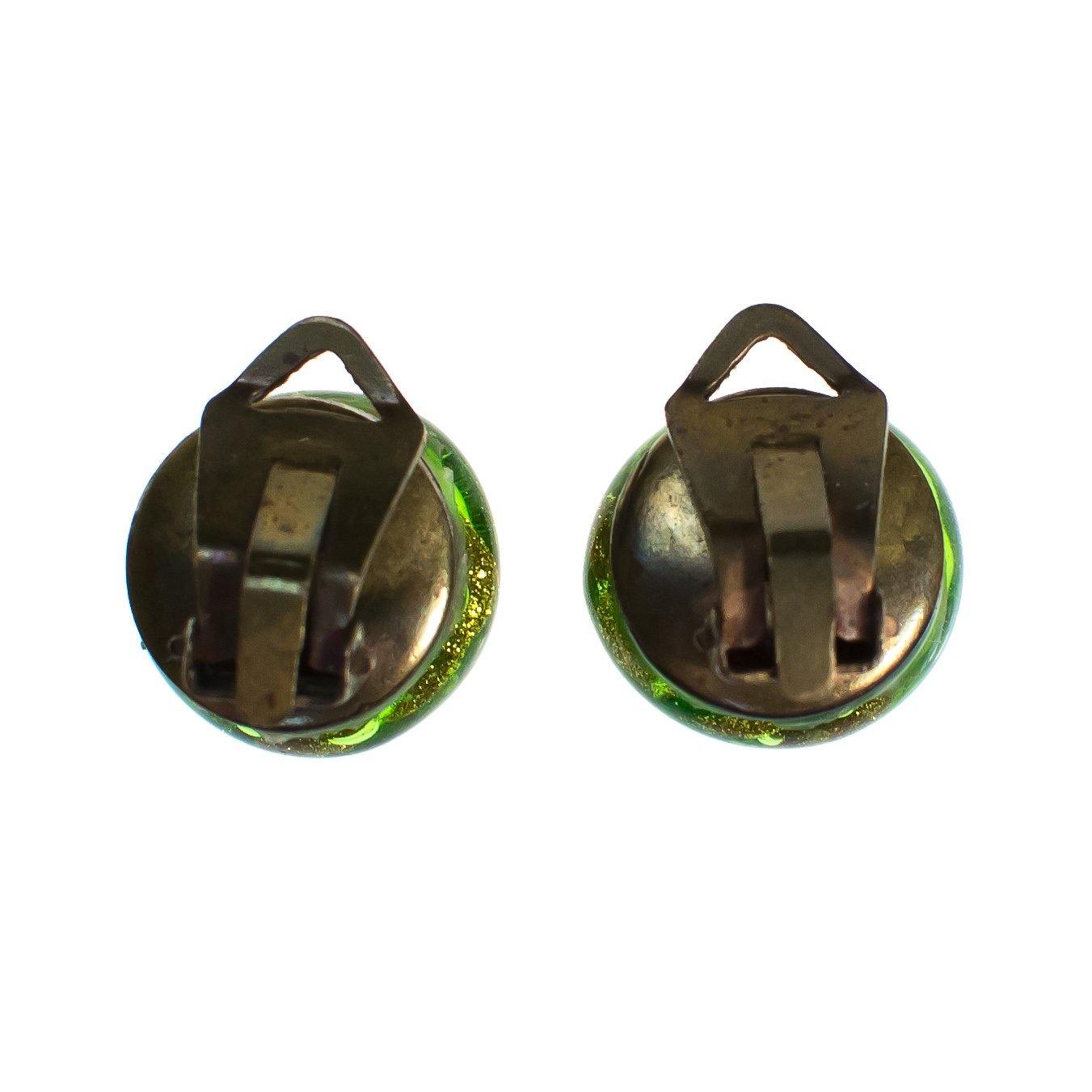 Vintage Green and Gold Venetian Glass Earrings, Gold Tone, Clip-on by 1940s - Vintage Meet Modern Vintage Jewelry - Chicago, Illinois - #oldhollywoodglamour #vintagemeetmodern #designervintage #jewelrybox #antiquejewelry #vintagejewelry