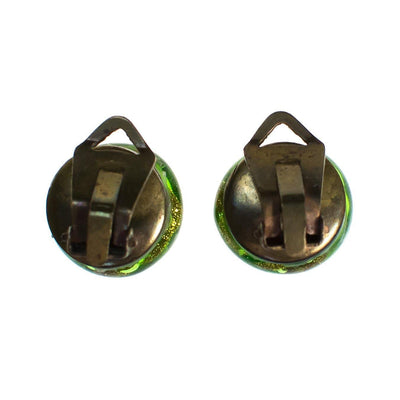 Vintage Green and Gold Venetian Glass Earrings, Gold Tone, Clip-on by 1940s - Vintage Meet Modern Vintage Jewelry - Chicago, Illinois - #oldhollywoodglamour #vintagemeetmodern #designervintage #jewelrybox #antiquejewelry #vintagejewelry