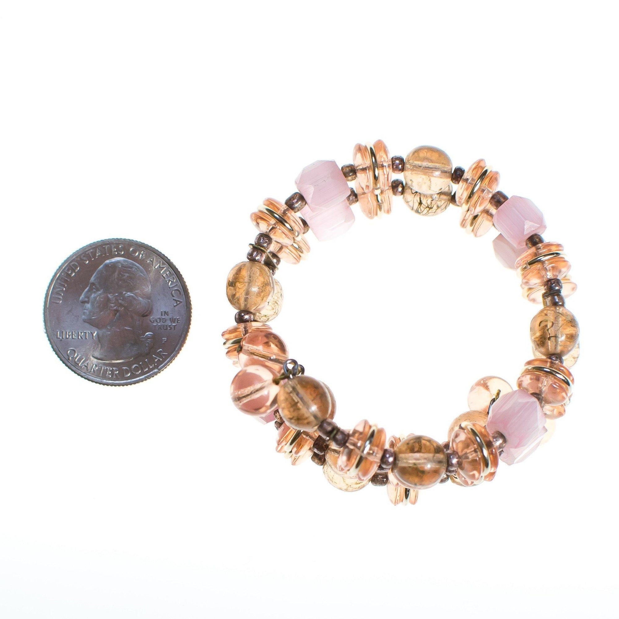 Vintage West Germany Pink and Smoke Glass Bead Memory Wire Coiled Bracelet by 1950s - Vintage Meet Modern Vintage Jewelry - Chicago, Illinois - #oldhollywoodglamour #vintagemeetmodern #designervintage #jewelrybox #antiquejewelry #vintagejewelry