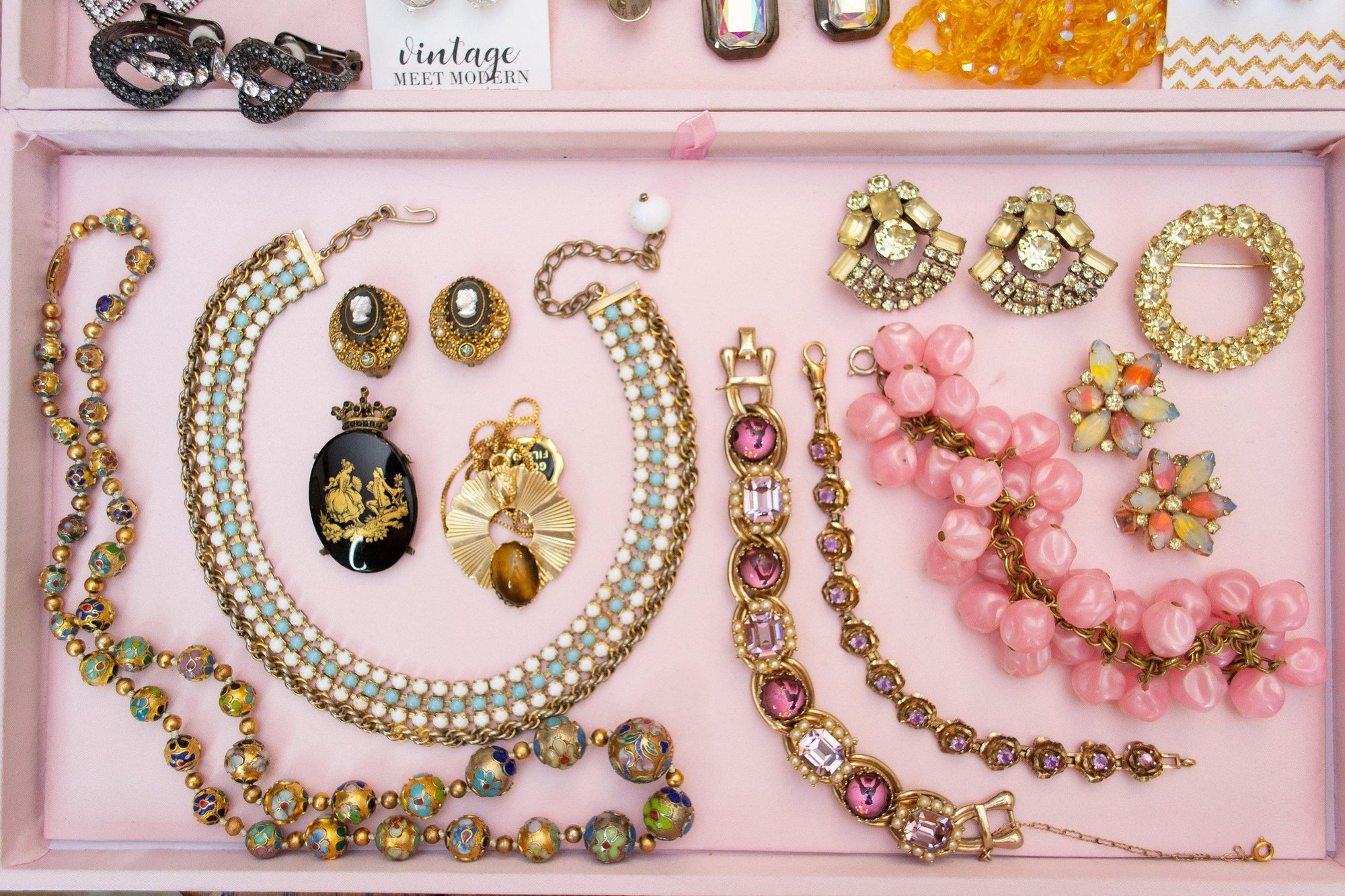 Vintage Lemon Citrine Diamante Crystal Brooch, Round Setting Brooch/Pin, Gold Tone, Brooches and Pins by 1950s - Vintage Meet Modern Vintage Jewelry - Chicago, Illinois - #oldhollywoodglamour #vintagemeetmodern #designervintage #jewelrybox #antiquejewelry #vintagejewelry