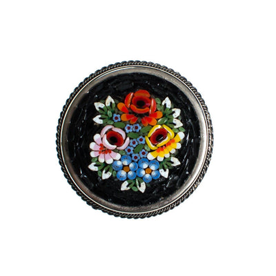 Vintage Flower Italian Mosaic Brooch, Silver Tone Setting, Brooches and Pins by Made in Italy - Vintage Meet Modern Vintage Jewelry - Chicago, Illinois - #oldhollywoodglamour #vintagemeetmodern #designervintage #jewelrybox #antiquejewelry #vintagejewelry