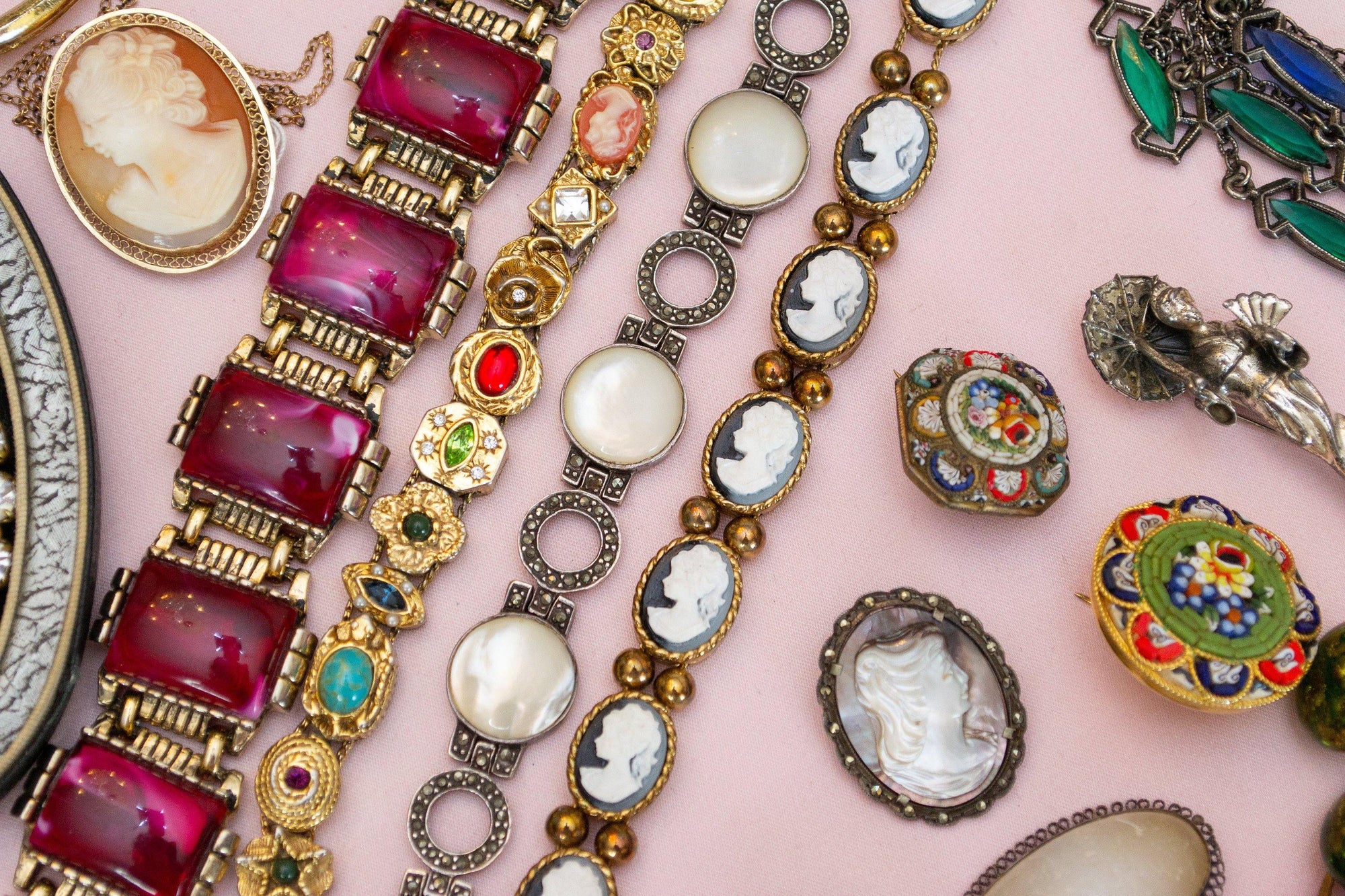 Vintage Round Mosaic Flower Brooch, Made in Italy, Red, Yellow, Green, Blue, and White Flower Mosaic, Gold Tone Setting, Brooches and Pins by Made in Italy - Vintage Meet Modern Vintage Jewelry - Chicago, Illinois - #oldhollywoodglamour #vintagemeetmodern #designervintage #jewelrybox #antiquejewelry #vintagejewelry