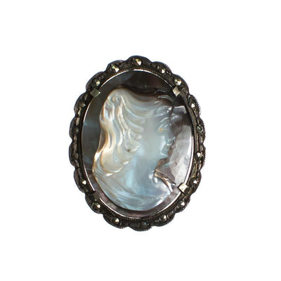 Vintage Sterling Silver Cameo Brooch, Carved Gray and Mother of Pearl Cameo, Brooches and Pins, Pendant by Sterling Silver - Vintage Meet Modern Vintage Jewelry - Chicago, Illinois - #oldhollywoodglamour #vintagemeetmodern #designervintage #jewelrybox #antiquejewelry #vintagejewelry