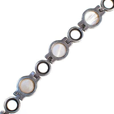 Vintage Mother of Pearl Disc and Marcasite Sterling Silver Bracelet by Sterling Silver - Vintage Meet Modern Vintage Jewelry - Chicago, Illinois - #oldhollywoodglamour #vintagemeetmodern #designervintage #jewelrybox #antiquejewelry #vintagejewelry