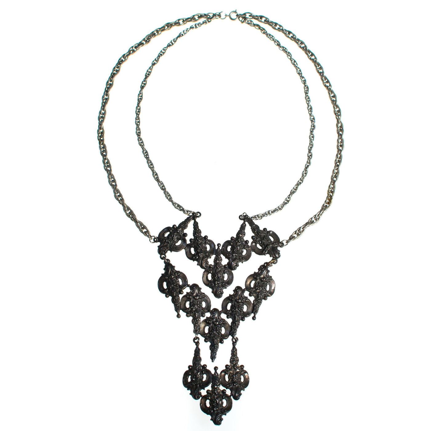 Vintage Victorian Gothic Revival Silver Statement Necklace