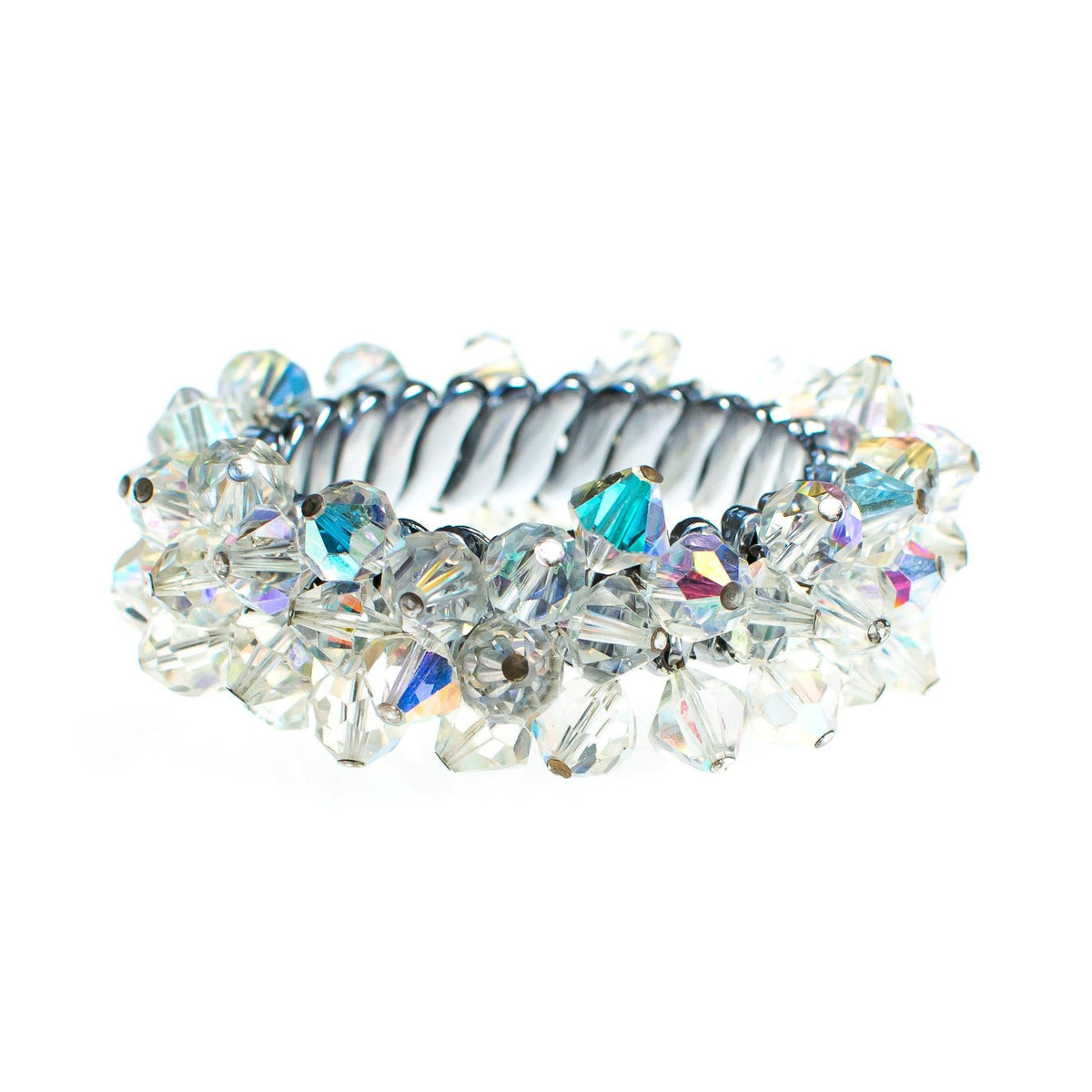 Vintage 1950s Aurora Borealis Crystal Bead Cha Cha Expansion Bracelet