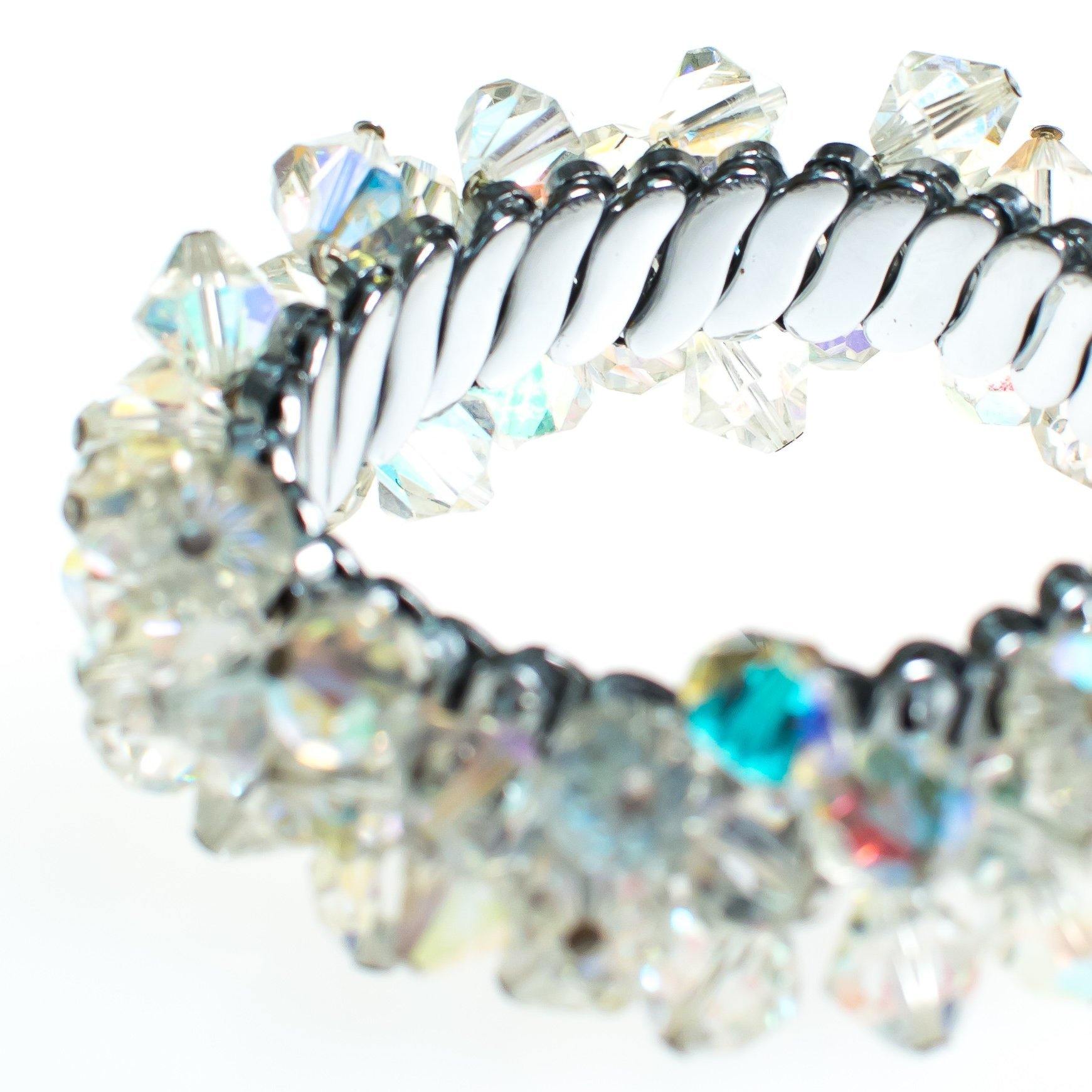 Vintage 1950s Aurora Borealis Crystal Bead Cha Cha Expansion Bracelet by 1950s - Vintage Meet Modern Vintage Jewelry - Chicago, Illinois - #oldhollywoodglamour #vintagemeetmodern #designervintage #jewelrybox #antiquejewelry #vintagejewelry