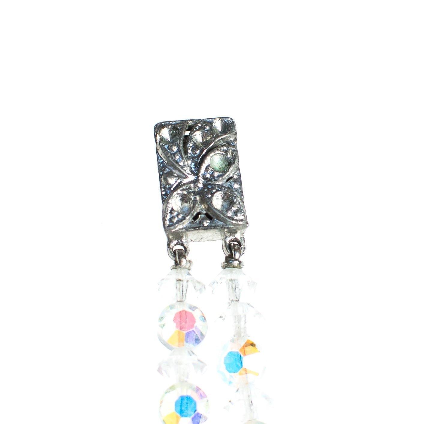 Vintage Double Strand Faceted Aurora Borealis Crystal Beaded Bracelet with Silver Filigree Clasp by Aurora Borealis - Vintage Meet Modern Vintage Jewelry - Chicago, Illinois - #oldhollywoodglamour #vintagemeetmodern #designervintage #jewelrybox #antiquejewelry #vintagejewelry