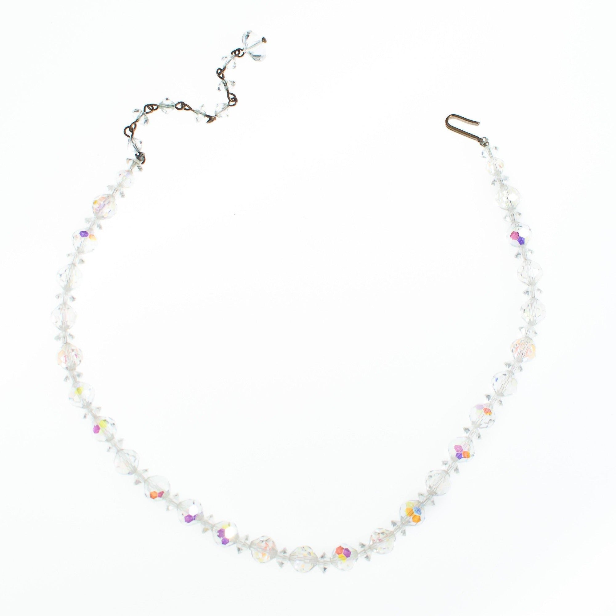 Vintage 1950s Mid Century Modern Iridescent Aurora Borealis Faceted Crystal Single Strand Necklace by 1950s - Vintage Meet Modern Vintage Jewelry - Chicago, Illinois - #oldhollywoodglamour #vintagemeetmodern #designervintage #jewelrybox #antiquejewelry #vintagejewelry