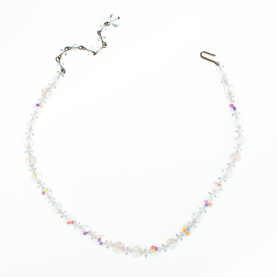Vintage 1950s Mid Century Modern Iridescent Aurora Borealis Faceted Crystal Single Strand Necklace by 1950s - Vintage Meet Modern Vintage Jewelry - Chicago, Illinois - #oldhollywoodglamour #vintagemeetmodern #designervintage #jewelrybox #antiquejewelry #vintagejewelry