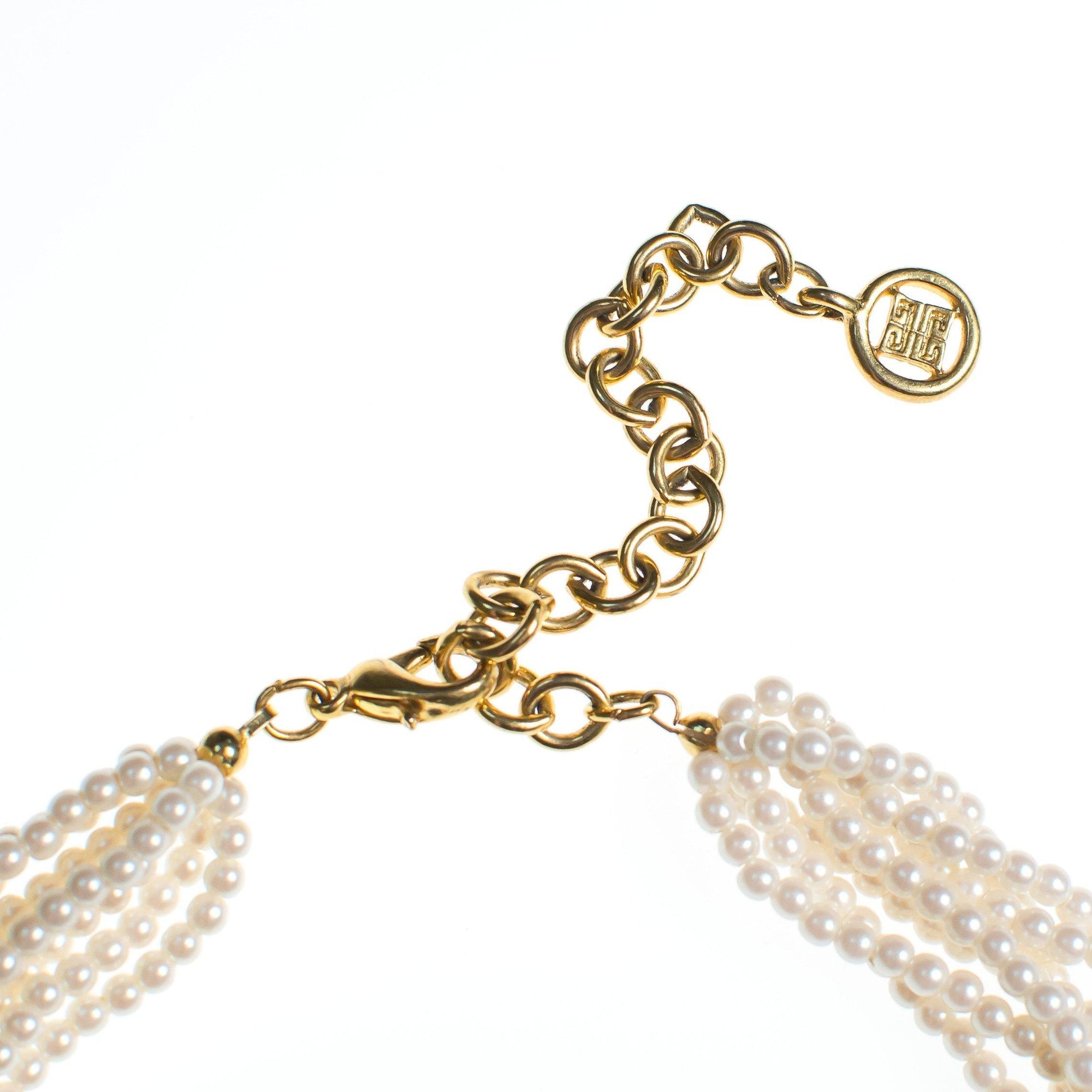 Vintage Givenchy Couture Pearl and Gold Logo Necklace by Givenchy - Vintage Meet Modern Vintage Jewelry - Chicago, Illinois - #oldhollywoodglamour #vintagemeetmodern #designervintage #jewelrybox #antiquejewelry #vintagejewelry