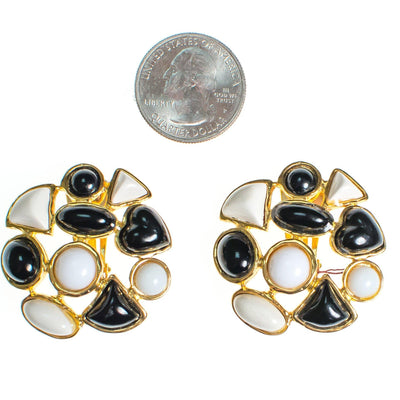 Vintage Les Bernard Black and White Lucite Statement Earrings, Clip On by Les Bernard - Vintage Meet Modern Vintage Jewelry - Chicago, Illinois - #oldhollywoodglamour #vintagemeetmodern #designervintage #jewelrybox #antiquejewelry #vintagejewelry