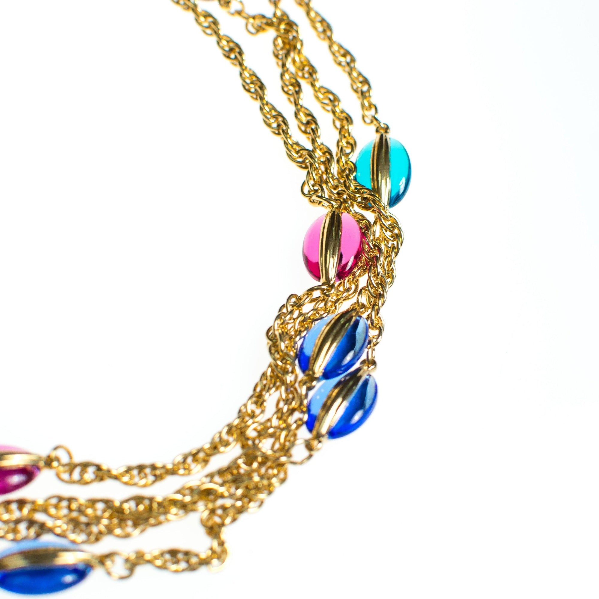 Vintage Swarovski Altier Caged Crystal Bead Multi Strand Necklace Gold With Jewel Tones by Swarovski - Vintage Meet Modern Vintage Jewelry - Chicago, Illinois - #oldhollywoodglamour #vintagemeetmodern #designervintage #jewelrybox #antiquejewelry #vintagejewelry