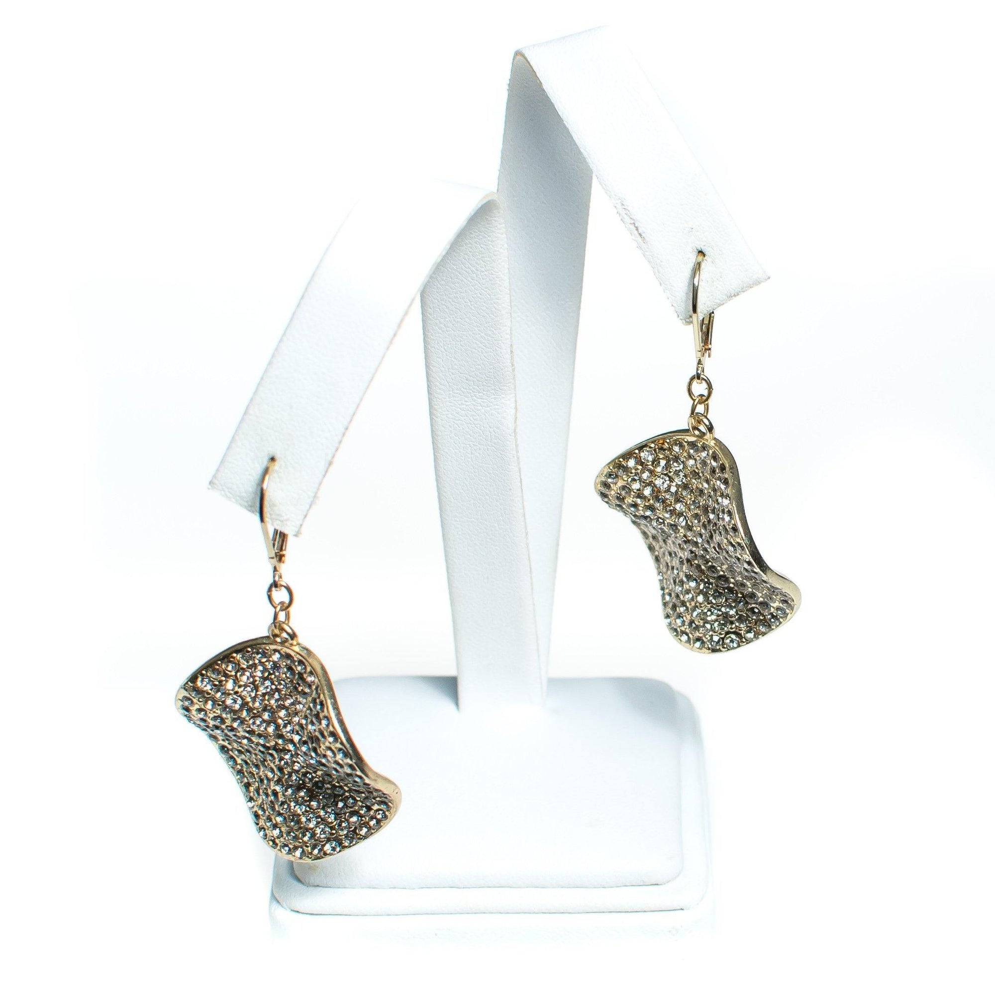 Vintage Crimped Medallion Rhinestone Disc Dangling Statement Earrings by 1990s - Vintage Meet Modern Vintage Jewelry - Chicago, Illinois - #oldhollywoodglamour #vintagemeetmodern #designervintage #jewelrybox #antiquejewelry #vintagejewelry