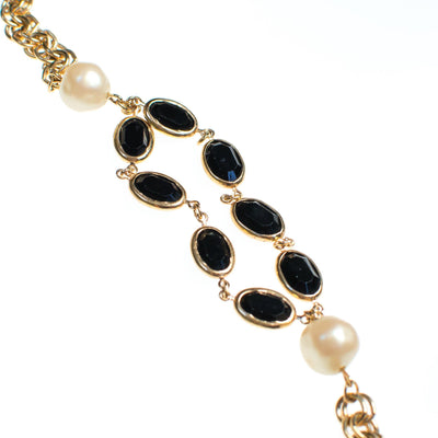 Vintage 1980s Swarovski Black Jet Bezel Set Chicklet and Faux Pearl Necklace by 1980s - Vintage Meet Modern Vintage Jewelry - Chicago, Illinois - #oldhollywoodglamour #vintagemeetmodern #designervintage #jewelrybox #antiquejewelry #vintagejewelry