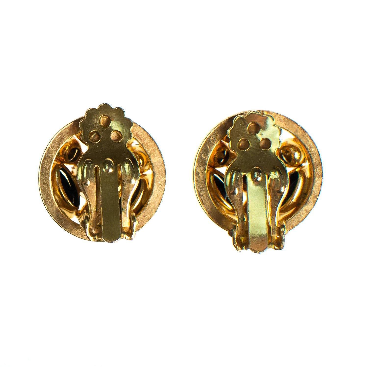 Vintage Blue and Turquoise Rhinestone Earrings, Round, Clip-on by 1950s - Vintage Meet Modern Vintage Jewelry - Chicago, Illinois - #oldhollywoodglamour #vintagemeetmodern #designervintage #jewelrybox #antiquejewelry #vintagejewelry