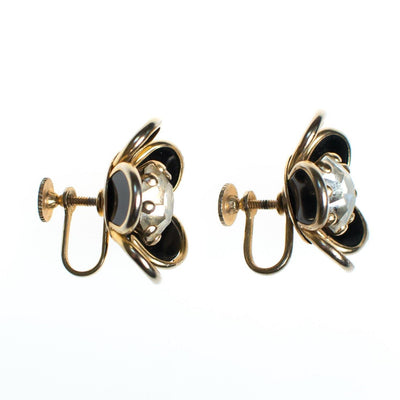 Vintage Jet and Crystal Flower Earrings, Screw Back by 1960s - Vintage Meet Modern Vintage Jewelry - Chicago, Illinois - #oldhollywoodglamour #vintagemeetmodern #designervintage #jewelrybox #antiquejewelry #vintagejewelry