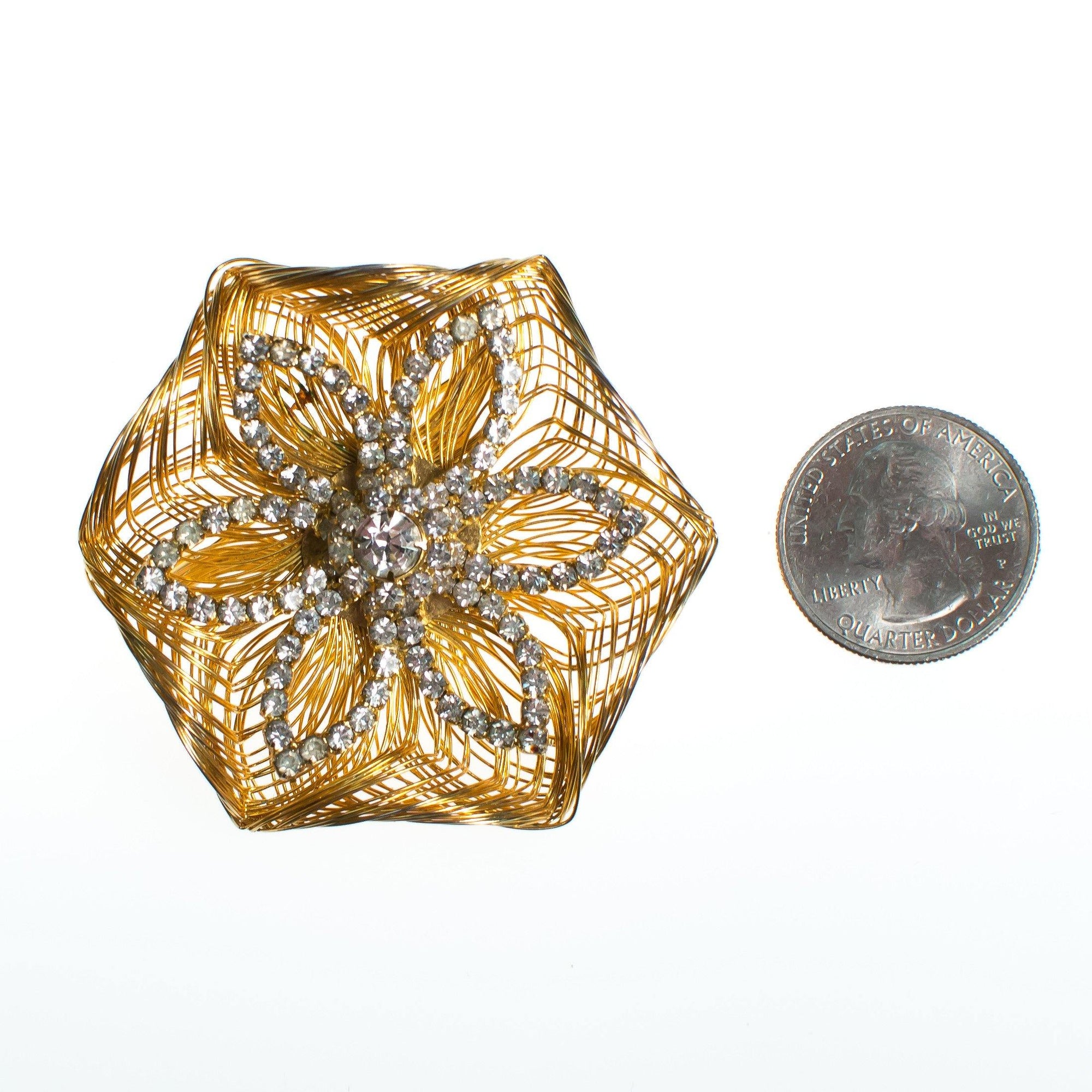 Vintage Gold Wired Crystal Rhinestone Flower Brooch by 1950s - Vintage Meet Modern Vintage Jewelry - Chicago, Illinois - #oldhollywoodglamour #vintagemeetmodern #designervintage #jewelrybox #antiquejewelry #vintagejewelry