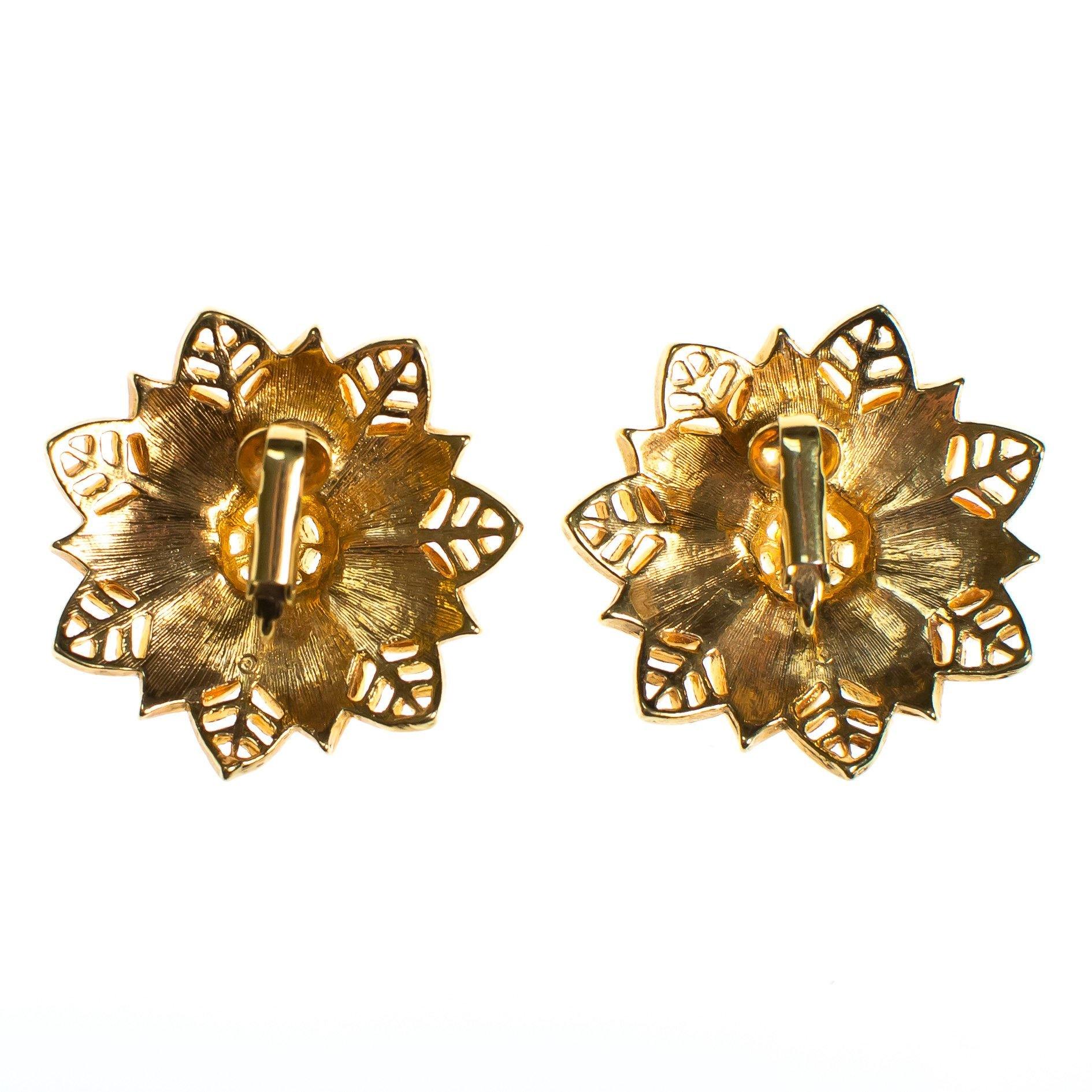 Vintage 1980s Black Enamel and Crystal Flower Gold Statement Earrings by 1980s - Vintage Meet Modern Vintage Jewelry - Chicago, Illinois - #oldhollywoodglamour #vintagemeetmodern #designervintage #jewelrybox #antiquejewelry #vintagejewelry