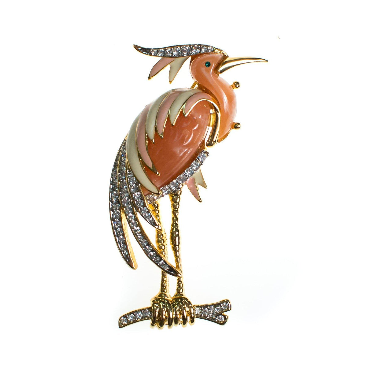 Vintage Flamingo Brooch Blush Pink Lucite Cream Enamel with Rhinestone Accents