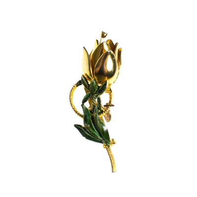Vintage 1940s Gilt Flower Brooch with Trembler Rhinestone Center by 1940s - Vintage Meet Modern Vintage Jewelry - Chicago, Illinois - #oldhollywoodglamour #vintagemeetmodern #designervintage #jewelrybox #antiquejewelry #vintagejewelry