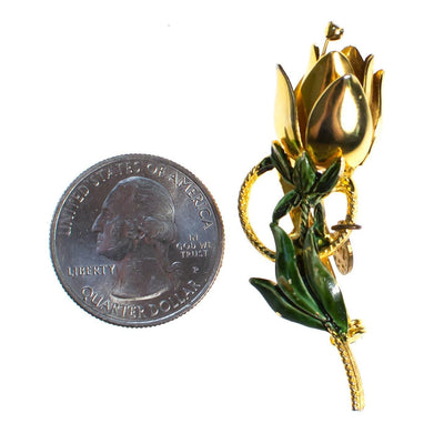 Vintage 1940s Gilt Flower Brooch with Trembler Rhinestone Center by 1940s - Vintage Meet Modern Vintage Jewelry - Chicago, Illinois - #oldhollywoodglamour #vintagemeetmodern #designervintage #jewelrybox #antiquejewelry #vintagejewelry