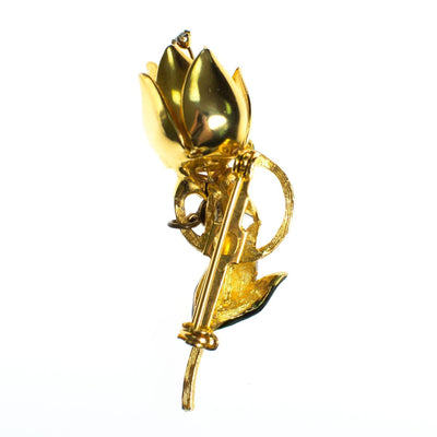 Vintage 1940s Gilt Flower Brooch with Trembler Rhinestone Center by 1940s - Vintage Meet Modern Vintage Jewelry - Chicago, Illinois - #oldhollywoodglamour #vintagemeetmodern #designervintage #jewelrybox #antiquejewelry #vintagejewelry
