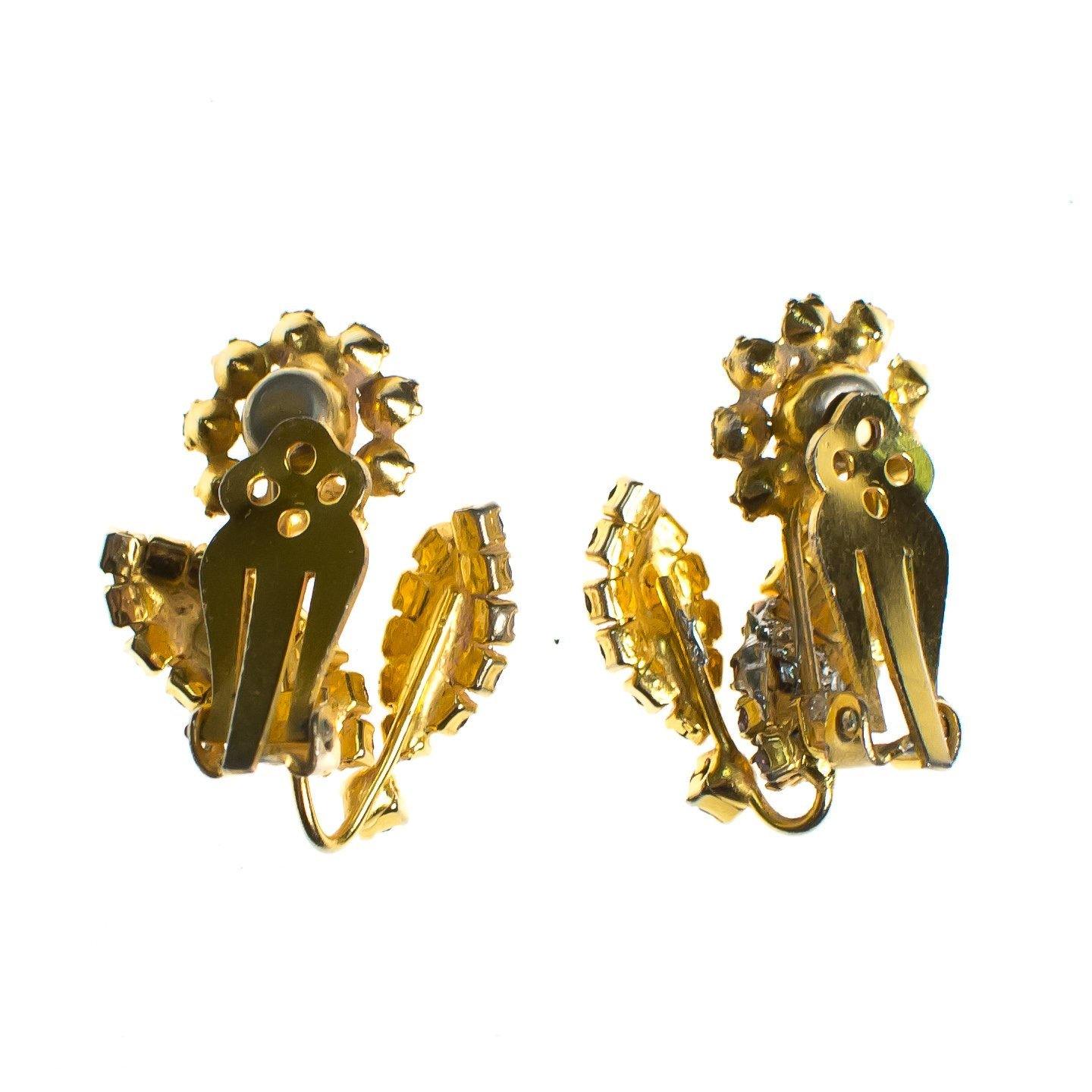 Vintage Purple and Green Rhinestone Flower Earrings, Clip On by 1960s - Vintage Meet Modern Vintage Jewelry - Chicago, Illinois - #oldhollywoodglamour #vintagemeetmodern #designervintage #jewelrybox #antiquejewelry #vintagejewelry