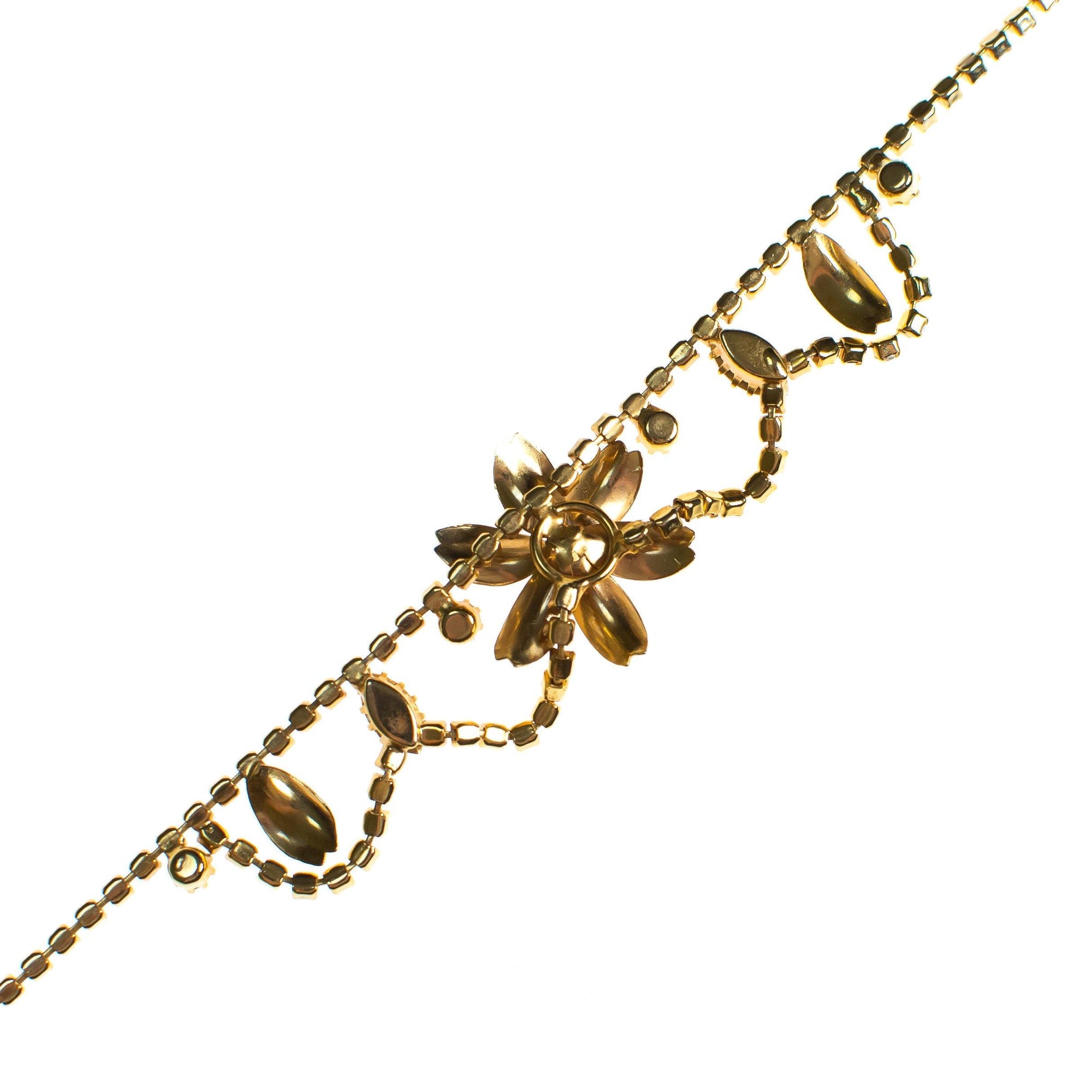 Vintage Flower Necklace with Rhinestones by 1960s - Vintage Meet Modern Vintage Jewelry - Chicago, Illinois - #oldhollywoodglamour #vintagemeetmodern #designervintage #jewelrybox #antiquejewelry #vintagejewelry