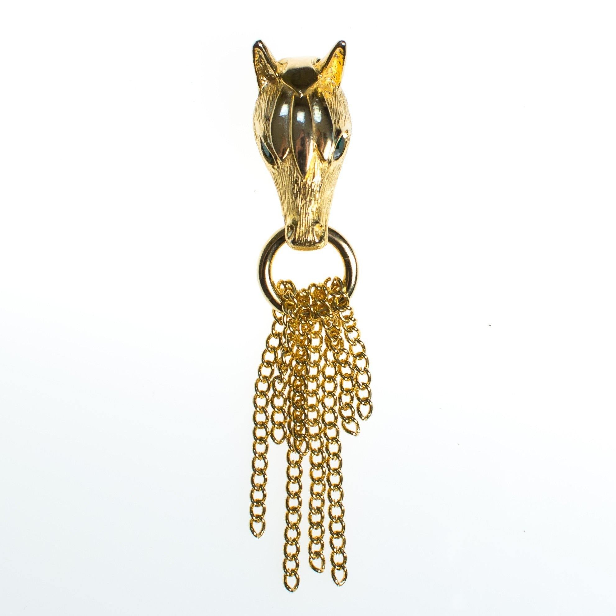 Vintage Gold Horse Brooch with Tassels by 1980s - Vintage Meet Modern Vintage Jewelry - Chicago, Illinois - #oldhollywoodglamour #vintagemeetmodern #designervintage #jewelrybox #antiquejewelry #vintagejewelry