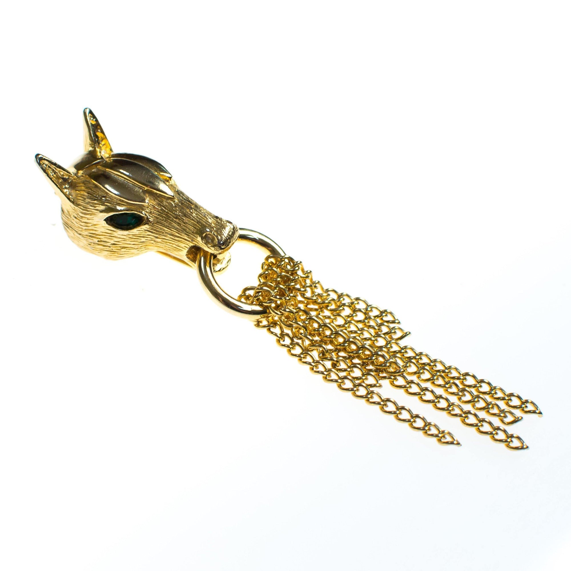 Vintage Gold Horse Brooch with Tassels by 1980s - Vintage Meet Modern Vintage Jewelry - Chicago, Illinois - #oldhollywoodglamour #vintagemeetmodern #designervintage #jewelrybox #antiquejewelry #vintagejewelry