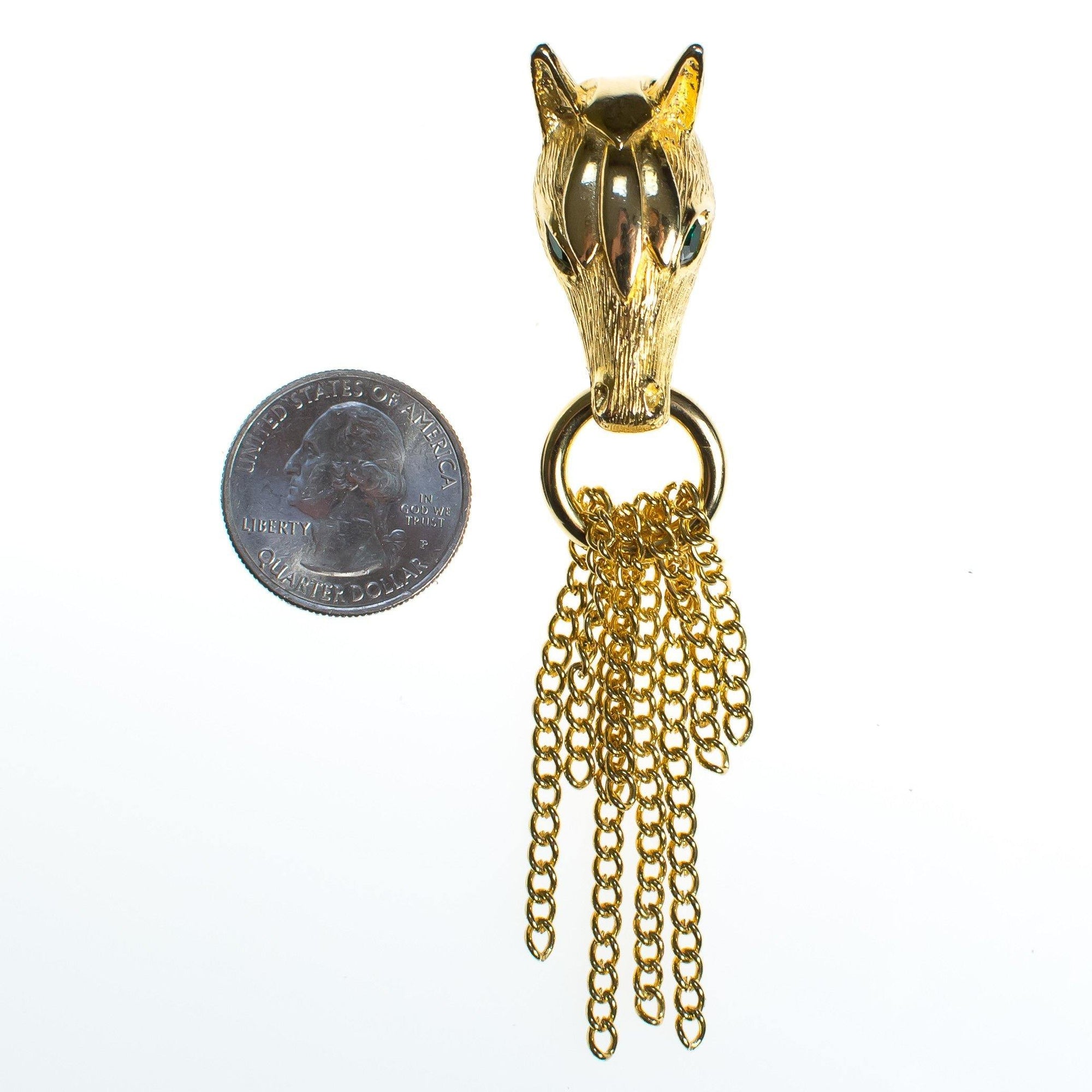 Vintage Gold Horse Brooch with Tassels by 1980s - Vintage Meet Modern Vintage Jewelry - Chicago, Illinois - #oldhollywoodglamour #vintagemeetmodern #designervintage #jewelrybox #antiquejewelry #vintagejewelry