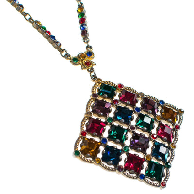 Vintage 1940s Czech Rainbow Rhinestone Pendant Necklace Checkerboard Setting by 1940s - Vintage Meet Modern Vintage Jewelry - Chicago, Illinois - #oldhollywoodglamour #vintagemeetmodern #designervintage #jewelrybox #antiquejewelry #vintagejewelry