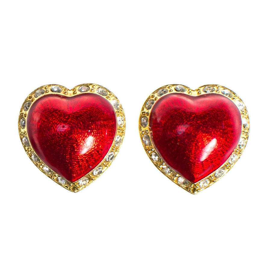 Vintage Victoria's Secret Red Puffy Heart and Rhinestone Clip Statement Earrings by Victoria's Secret - Vintage Meet Modern Vintage Jewelry - Chicago, Illinois - #oldhollywoodglamour #vintagemeetmodern #designervintage #jewelrybox #antiquejewelry #vintagejewelry