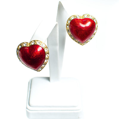 Vintage Victoria&#39;s Secret Red Puffy Heart and Rhinestone Clip Statement Earrings by Victoria's Secret - Vintage Meet Modern Vintage Jewelry - Chicago, Illinois - #oldhollywoodglamour #vintagemeetmodern #designervintage #jewelrybox #antiquejewelry #vintagejewelry